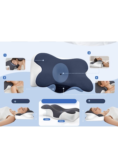 Shufa Kelebek Tasarımlı Ortopedik Boyun Destek Yastığı Yavaş Yükselen Memory Foam Ergonomik Uyku Yastığı Beyaz - Gri