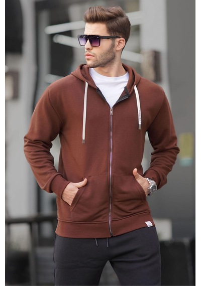 Madmext Acı Kahve Fermuarlı Kapüşonlu Sweatshirt 6161-acı Kahverengi Acı Kahverengi