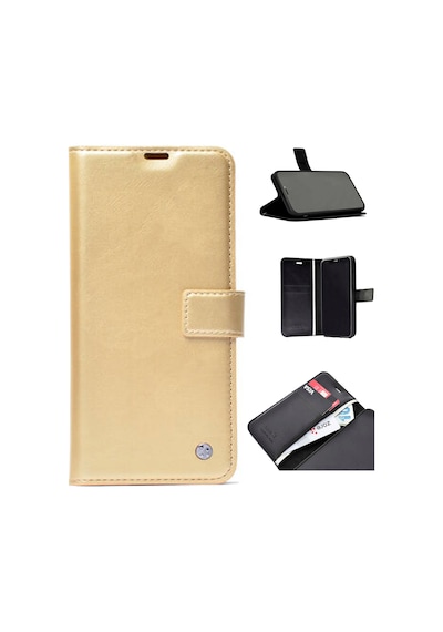 Apple Uyumlu iPhone Ekılıf 8 Plus Kılıf 360 Full Koruma Kapakli Kartlikli Kart Bölmeli Cüzdan Kilif Gold
