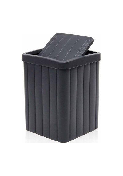 Kpmm Çizgi Desenli Banyo Çöp Kovası - Antrasit - 5 Lt Çok Renkli