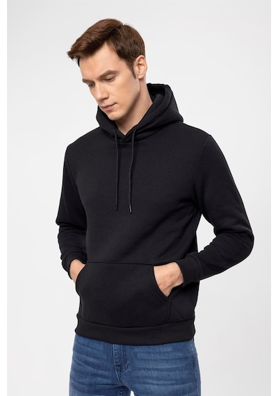 Süvari Oversize Geniş Kesim Pamuklu Yumuşak Dokulu Içi Polarlı Basic Kapüşonlu Sweatshirt Siyah