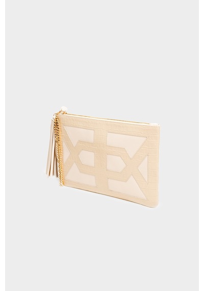 Açelyaokcu Premium Comet Handbag Hakiki Deri Portföy Clutch Çanta Bej