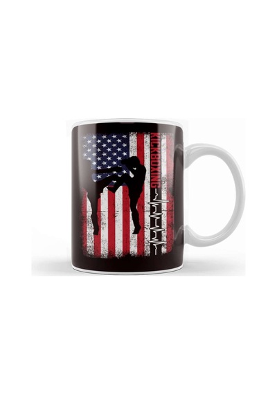 Us American Flag Heartbeat Kickboxing Fighter Kickboxer Mma Kupa Bardak Porselen Karışık