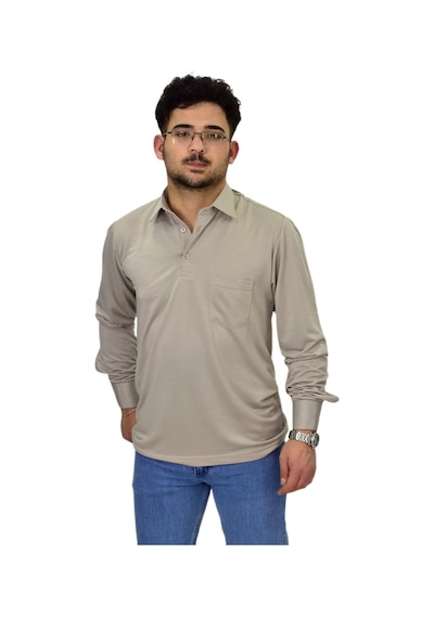 Erkek Gömlek Yaka Uzunkol Tişört T6063 Bgl-st04542 Taş