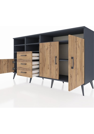 Kronos Konsol 7 Raflı 3 Çekmeceli 3 Kapaklı 176x59x99 Antrasit-ça Antrasit-çam