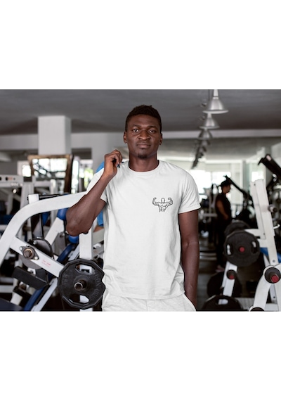 Gym Sporcu Fitness Dumbell Göğüs Baskılı Regular Fit %100 Pamuk Beyaz T-shirt Beyaz