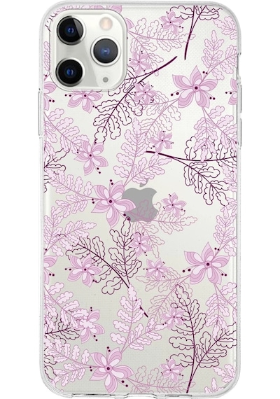 Apple Uyumlu iPhone 11 Pro  Kapak Floral Pudra Tasarımlı Şeffaf Silikon Kılıf