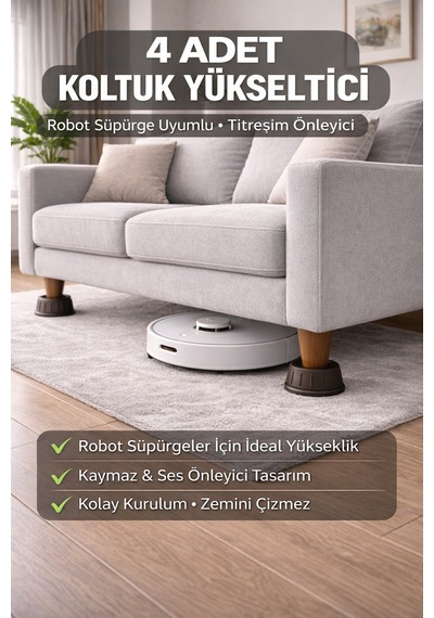 4 Adet Mobilya Ayağı Yükseltici Robot Süpürge Uyumlu Çamaşır Makinesi Titreşim Önleyici Gri