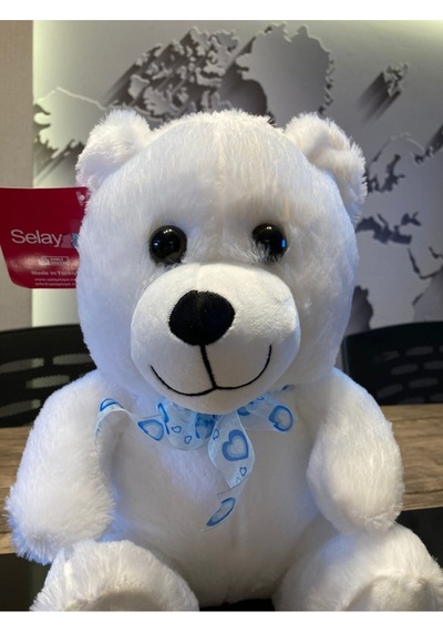 Oturan Beyaz Ayı Peluş Oyuncak 30cm Beyaz