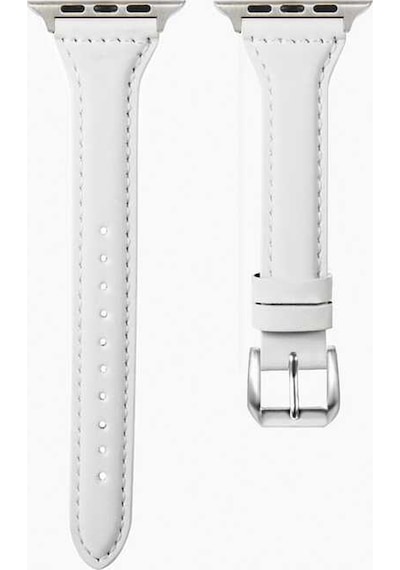 Watch Ultra 49mm Kordon Uyumlu Krd-28 Deri Strap Kayış Ardx- Beyaz