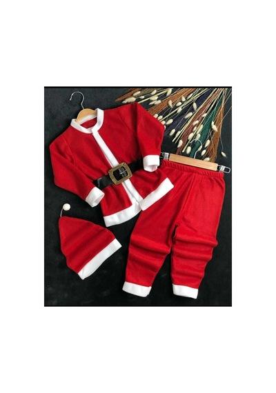 Pazarız Erkek Bebek 4lü Noel Kostümü Kırmızı-beyaz