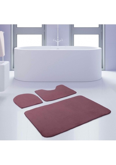 Bonny Home Unicolor Düz Mürdüm 3lü Banyo Paspası Halısı Seti Kaymaz Mürdüm