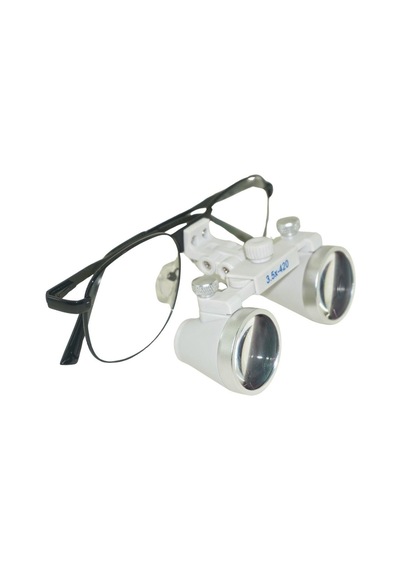 Hiperlupa St375 İnce Çerçeve Cerrahi Loupes Büyüteç Gözlük 3.5x420 Değişken Pupil Mesafeli Beyaz