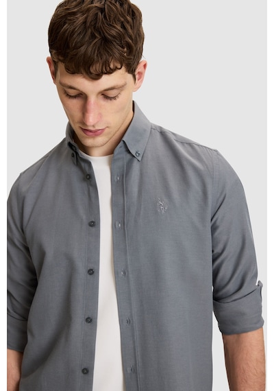 U.S. Polo Assn. Erkek Antrasit Slim Fit Uzun Kollu Basic Gömlek 50324708-vr006