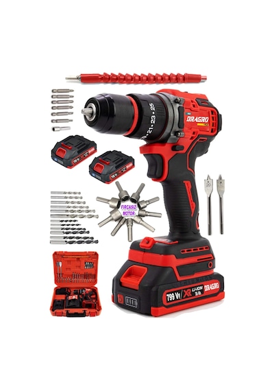 Dragro Alman Pro K 799 VF 30 AH Darbeli Çelik Mandren Kömürsüz Motor Çift Akülü Şarjlı Vidalama Matkap