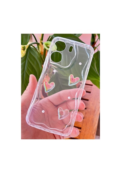 Fibaks Redmi 13c-poco C65 Uyumlu Kılıf 3d Kalpli İnci Tasarımlı Desenli Kamera Korumalı Şeffaf Silikon Kapak