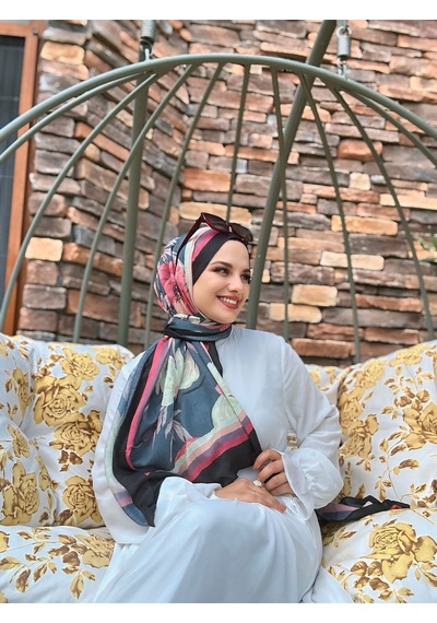 Moda Kaşmir Margarit Desen Bambu Şal Siyah-yeşil
