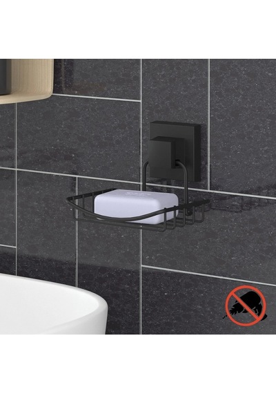 Tek Katlı Sabunluk Paslanmaz Siyah Yapışkanlı Easyfix Siyah