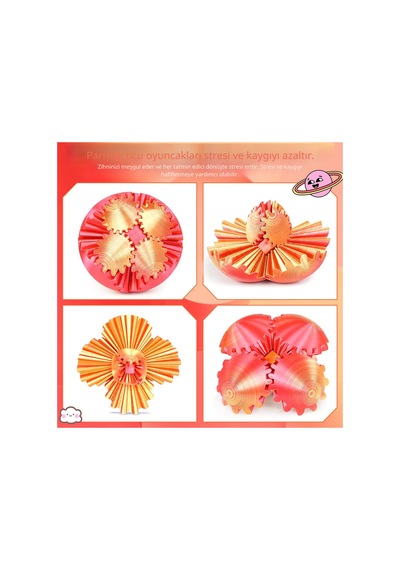3d Baskılı Dişli Top Pla Malzeme, Stres Giderici Dönme Oyuncağı, Taşınabilir Spinner Küre Turuncu