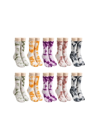 Womanandkids Wak Unisex Batik Desenli Çorap 10'lu Set Renkli Pamuklu Uzun Soket Dikişsiz Nefes Alan Günlük Spor Çorabı Çok  Renkli
