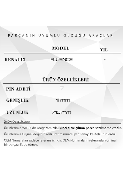 Renault Fluence İçin Airbag Şerit Kablosu 7 Pin - 66,5 Cm Airbag Sargısı