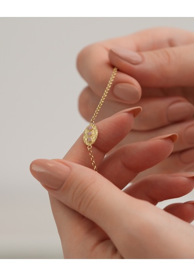Debora Jewelry 14 Ayar Altın Pembe Taşlı Zincir Bileklik