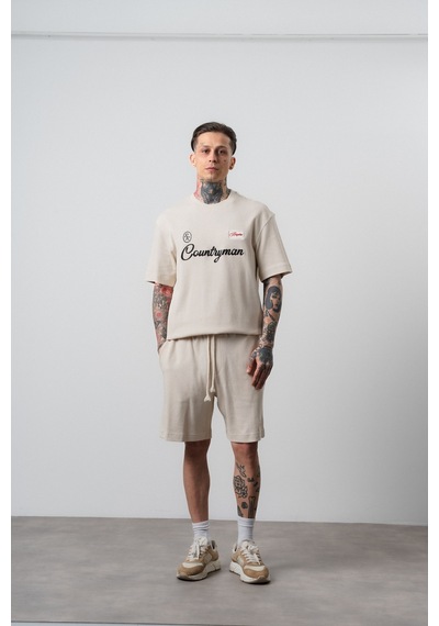 Erkek Countryman Nakışlı Regular Fit T-shirt Şort Takım Bej
