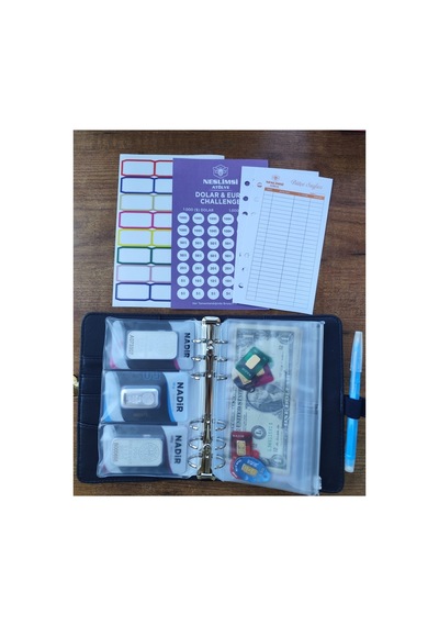 Bütçe Planlayıcı Para Organizeri - Suni Deri Kilitli Ajanda Lacivert Sticker Hediyeli