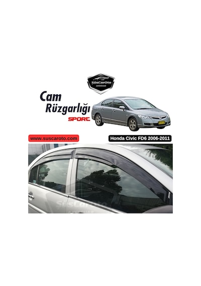 Honda Civic Fd6 2006-2011 Uyumlu Mugen Cam Rüzgarlığı Seti Piano Black 4'lü İthal 00 Şüscaroto Aksesuar