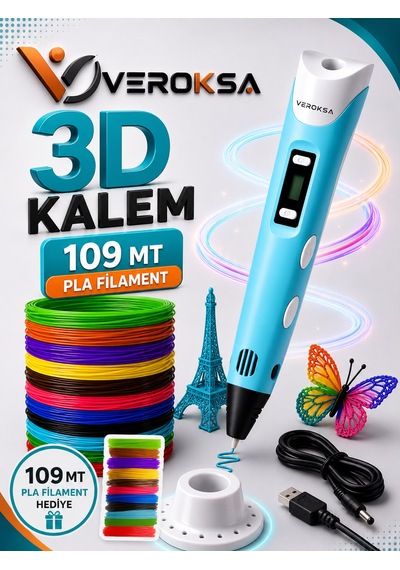 3d Kalem - 3d Yazıcı Kalem 109 Mt Filamentli Mavi