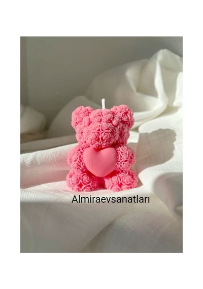 Kalpli Ayıcıklı Pembe Mum 1 Adet Pembe