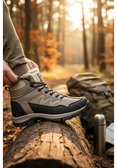 Enoch Erkek Kürklü İçi Yünlü Su Geçirmez Outdoor Trekking Ve Kışlık Bot Bej
