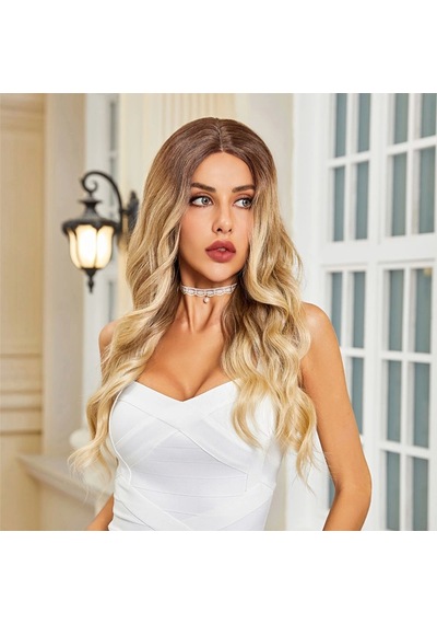 Uzun Dalgalı Fiber Sentetik Tül Peruk Çok Renkli