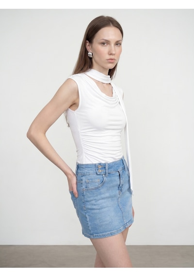 Dilvin 32897 Şal Yaka Degaje Top-beyaz
