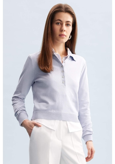 DeFacto Regular Fit Polo Yaka Basic Düz Triko Kazak D6259AX25SPBE250 Mavi