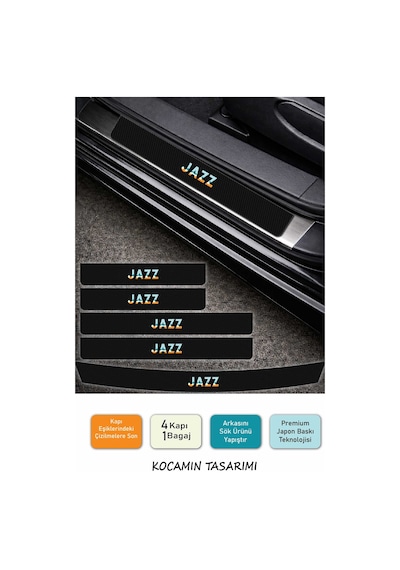 Honda Jazz Karbon Kapı Eşiği Koruma Seti Jazz Serisi İçin 5 Parça Renkli Baskı