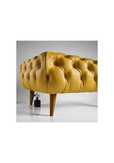 Smarto Relax Swiss Style Puf Adelboden Kapitone Puf,baby Face Polyester Kaplama,ahşap Ayaklı 100x50x45 Cm Kapitone Puf,ayaklı Sari Sarı