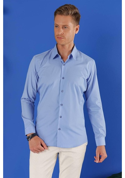 Efor Gk 683 Slim Fit Koyu Mavi Klasik Gömlek Koyu Mavi
