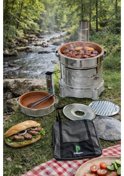 Paslanmaz Güveç Mangal Seti, Güveç Ocak, Paslanmaz Izgaralı, Toprak Tandır 40cm Çap Çok Renkli