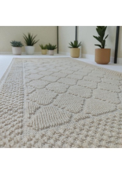 Banyo Pamuk Paspas Seti, Kaymaz Taban, Şık Ve Dayanıklı 60x100 / 60x50 Ölçülerinde Krem