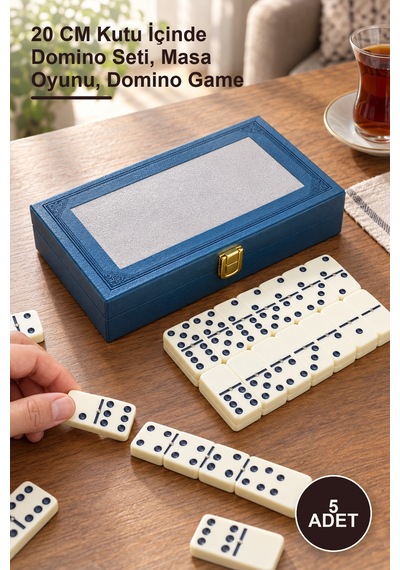 5 Adet Deri Kutulu Domino Oyunu 20 Cm Kutu İçinde Domino Seti, Masa Oyunu, Domino Game