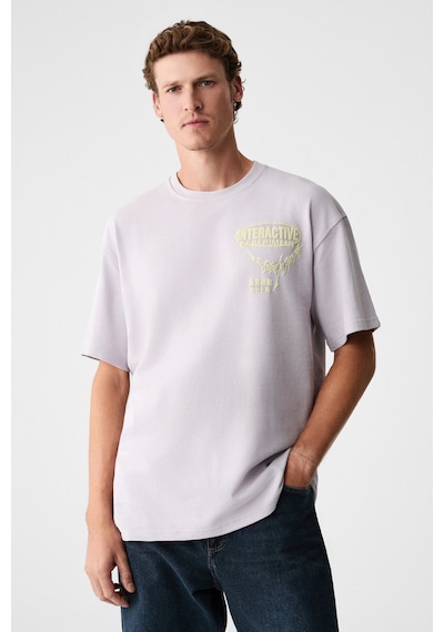 Grımelange Lorenno Erkek Göğüs Baskılı %100 Organik Pamuklu Bisiklet Yaka Lila T-shirt Lila