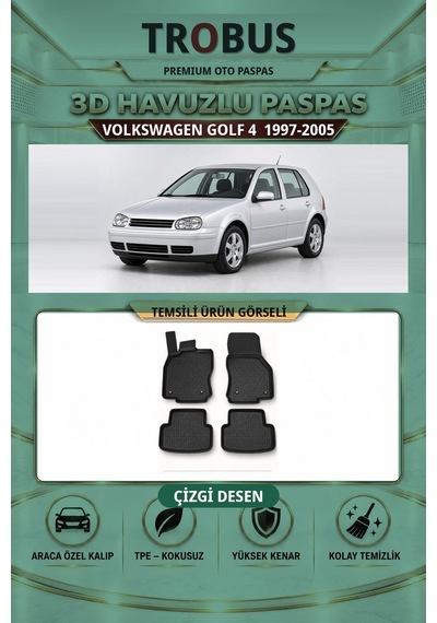 Volkswagen Golf 4 1997-2005 Çizgi Desen 3d Havuzlu Paspas Takımı Siyah