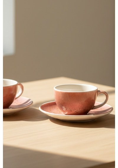 6'lı Liza Espresso Fincanı 70 Cc + Fincan Tabağı Giorgiana Lisa Shape Rosa Şık Ve Modern Porselen Kahve Takımı Krem