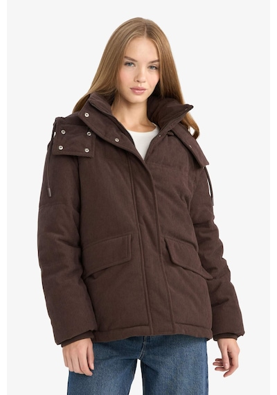 Defacto Regular Fit Kapüşonlu Kadife Mont F2824ax25wnbn530 Kahve-bn530