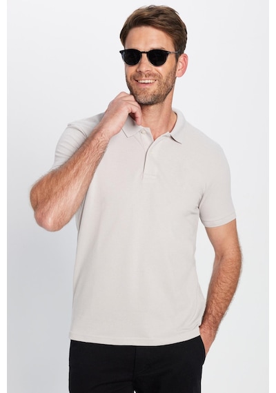 Tudors Erkek Slim Fit Dar Kesim Pamuklu Yumuşak Dokulu Serin Tutan Kumaş Düz Pike Polo Yaka Tişört-30766 Gri
