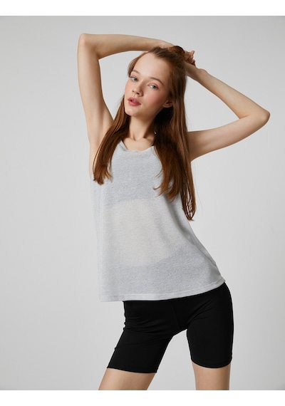 Koton Kolsuz Tişört Simli Halter Yaka Relax Fit Gri 3sak30111nk