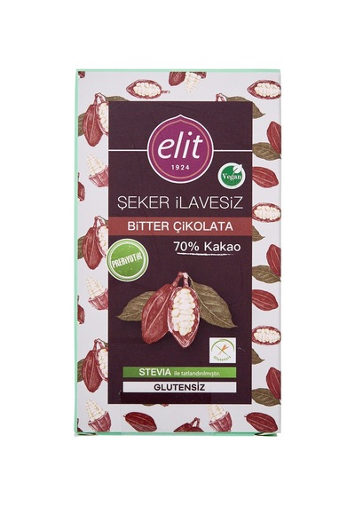 3 Adet Elit Şeker İlavesiz Ve Prebiyotik Bitter Çikolata 60g