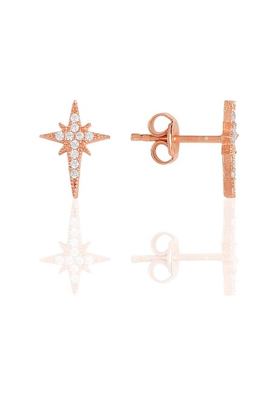 Gümüş Rose Zirkon Taşlı Kutup Yıldızı Küpe N11.47719