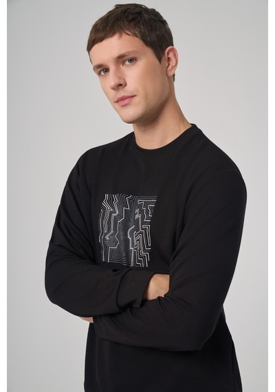 Morven Erkek Siyah Trend Baskılı Bisiklet Yaka Sweatshirt 26ks063009001 Siyah